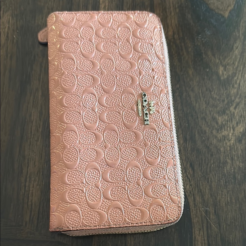 Coach Pink Embossed Zip Wallet